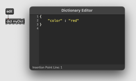 A dictionary object with its editor window open