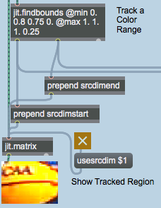 Using the output of  jit.findbounds  to set the  srcdimstart  and  srcdimend  attributes of  jit.matrix