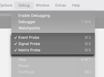 Probing in the Debug menu