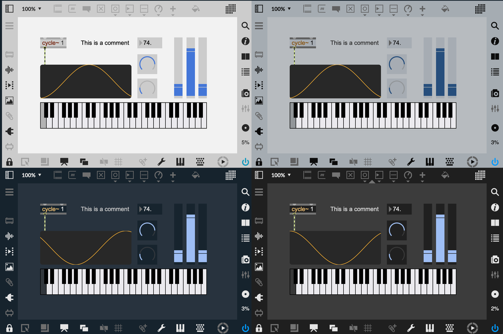 clockwise from top left: light, midlight-steel, default, dark-lazurite