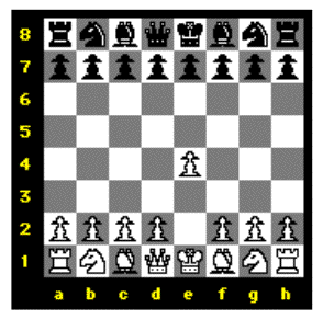 White has just moved a pawn from matrix location e2 to location e4.