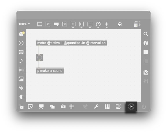 Transport controls in the patcher toolbar