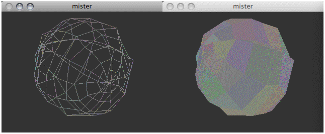 A slightly distorted sphere (wireframe and filled)