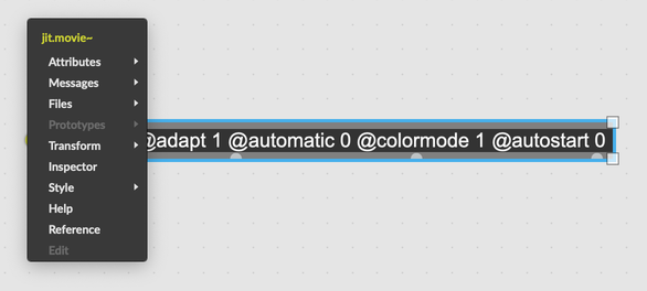 An open action menu, revealing the options: Attributes, Messages, Files, Prototype, Transform, Inspector, Style, Help, Reference, Edit